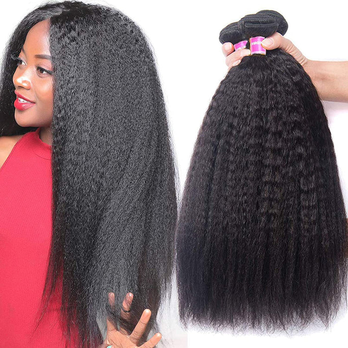 QVR Mongolian Kinky Straight 4 Bundles Unprocessed Virgin Human Hair Weave Extensions