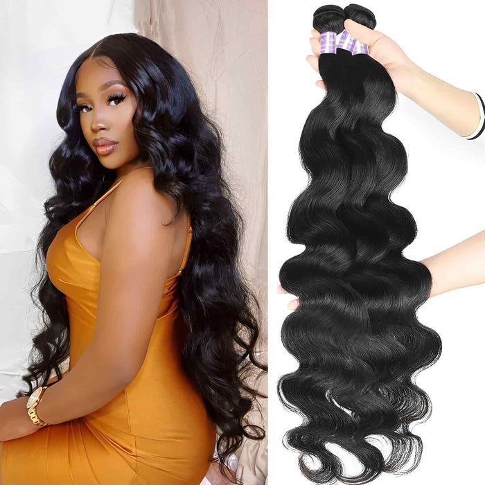 qvr loose deep wave human hair 3 bundles natural black color