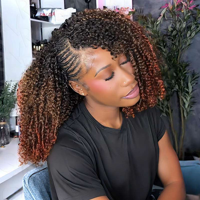 QVR Ombre #T1B/30/350 Small Kinky Curly Machine Made Feather Crochet Human Hair Extensions
