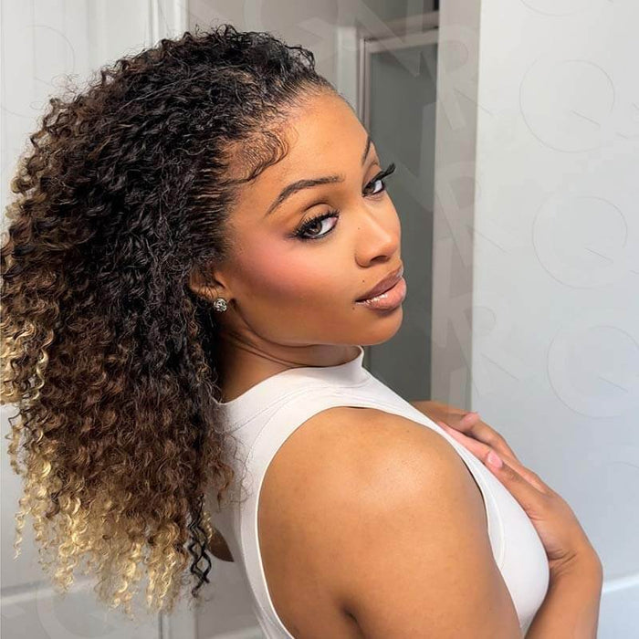 #T1B/30/613 small kinky curly machine made crochet human hair