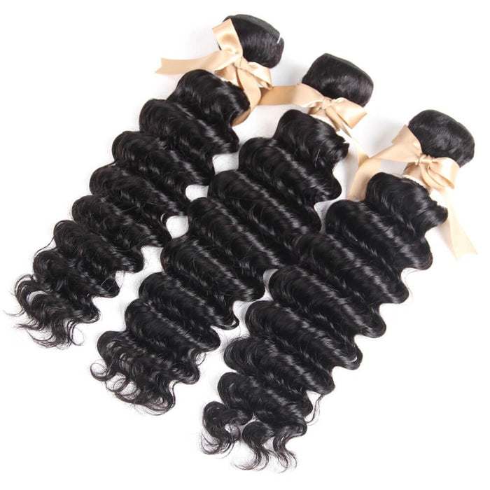 deep wave natural black human hair bundles 3pcs