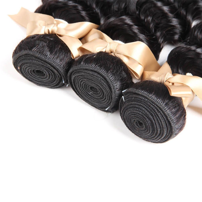 machine weft deep wave natural black human hair bundles