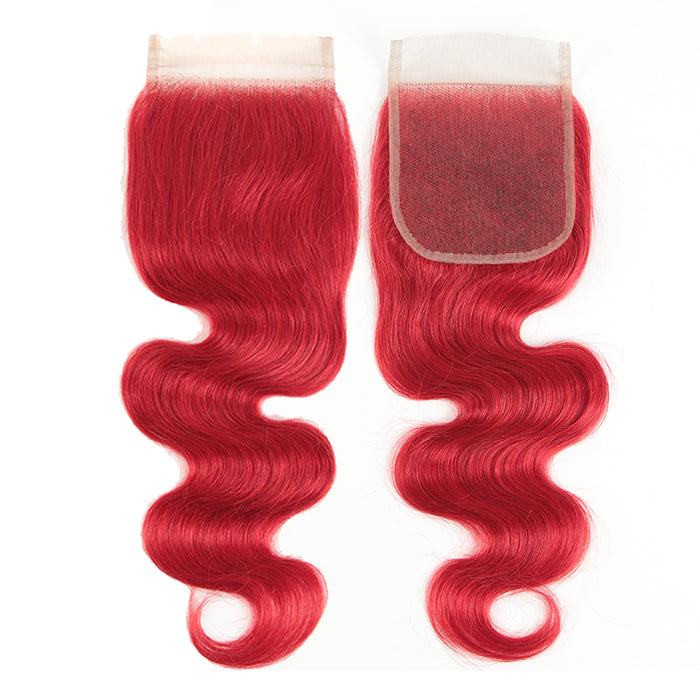 body wave bright red hair extension with lace closure