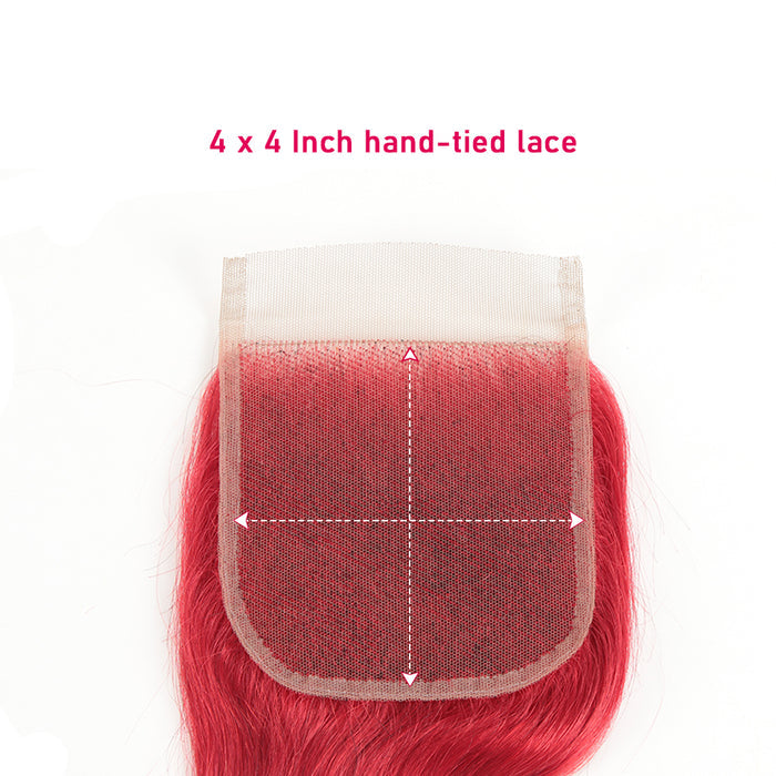 body wave bright red hair extension with 4x4 lace closure
