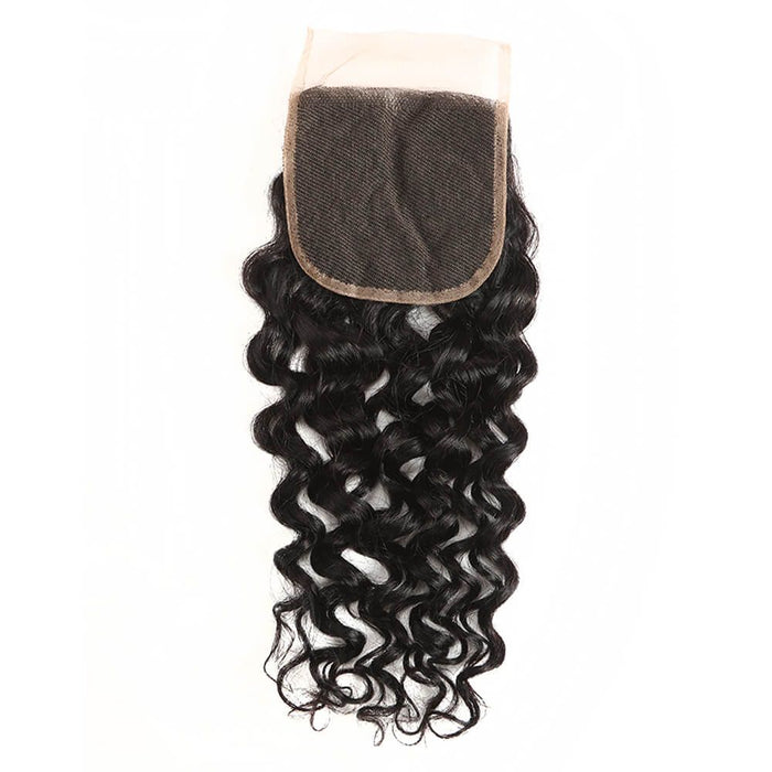 natural black water wave human hair with 4x4 lace closure