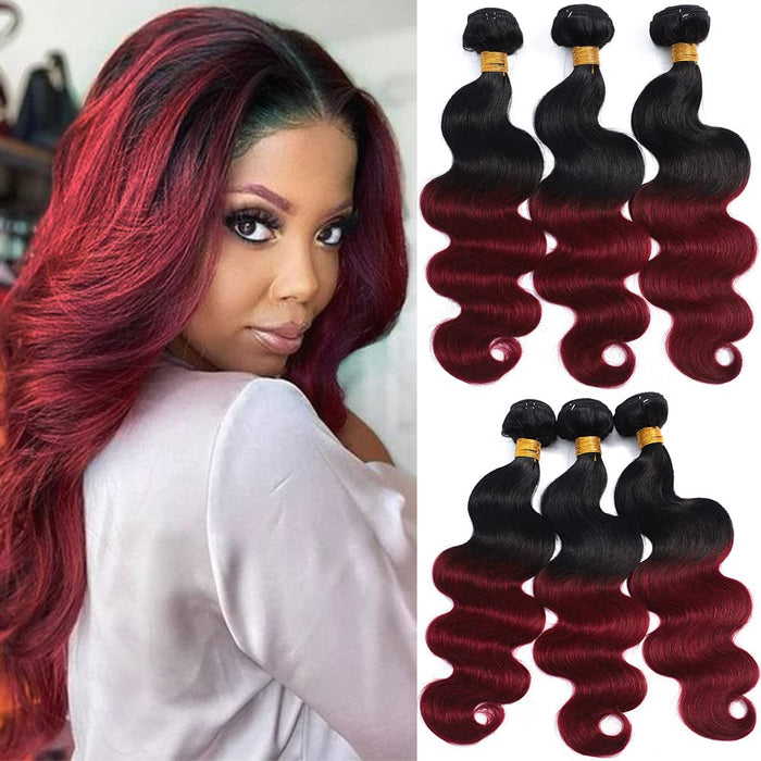 qvr body wave t1b/99j ombred human hair bundles 3pcs