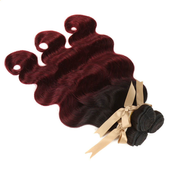body wave t1b/99j ombred human hair bundles 3pcs
