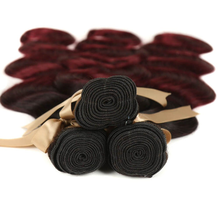 machine weft body wave t1b/99j ombred human hair bundles 3pcs