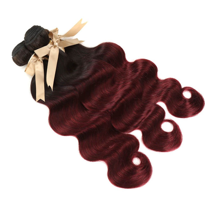 high quality body wave t1b/99j ombred human hair bundles 3pcs