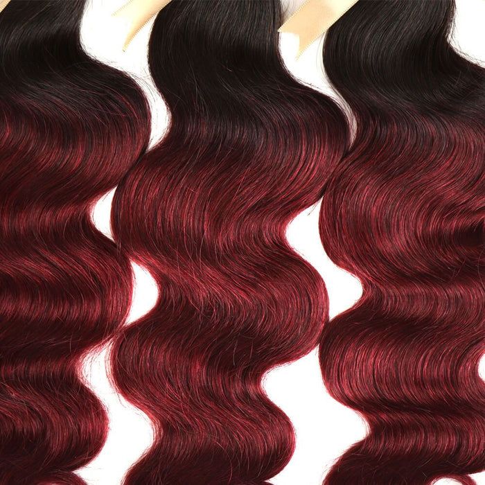 tangle free body wave t1b/99j ombred human hair bundles 3pcs