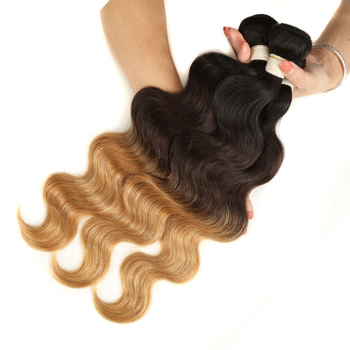 tangle free body wave t1b/4/27 ombred human hair bundles