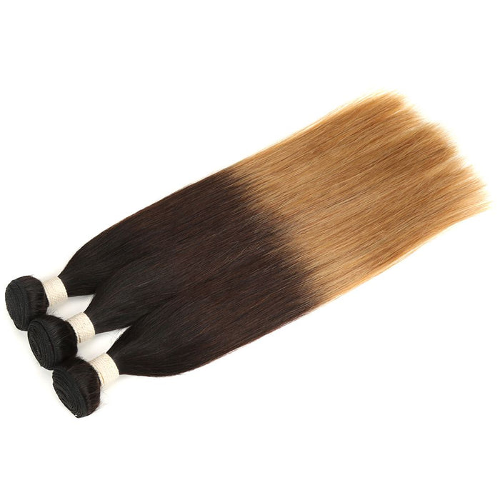 silky straight t1b/4/27 ombred human hair bundles 3pcs