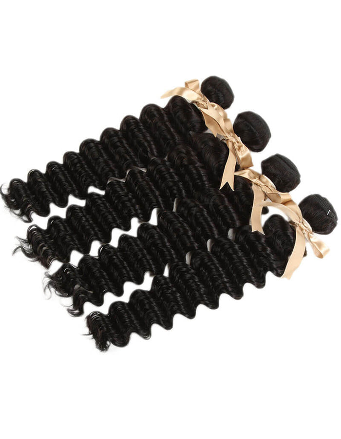 tangle free deep wave natural black human hair bundles 4pcs
