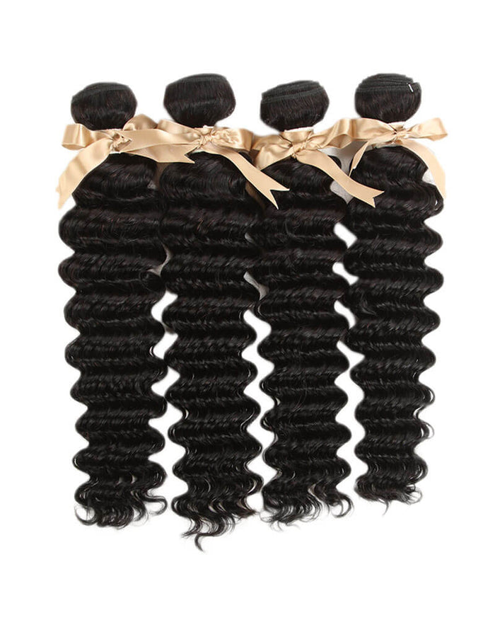nautral black deep wave human hair 3 bundles