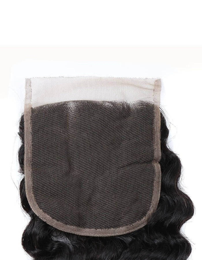 hand tied 4x4 lace closure deep wave natural black virgin hair weave