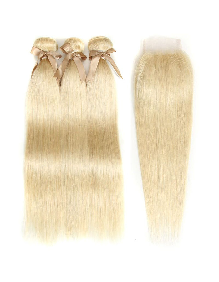 silky straight 613 blonde human hair bundles with virgin human hair weave with closure