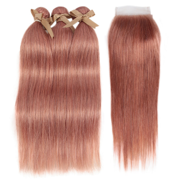 qvr pink straight human hair bundles and 4x4 lace closure pink straight human hair weave