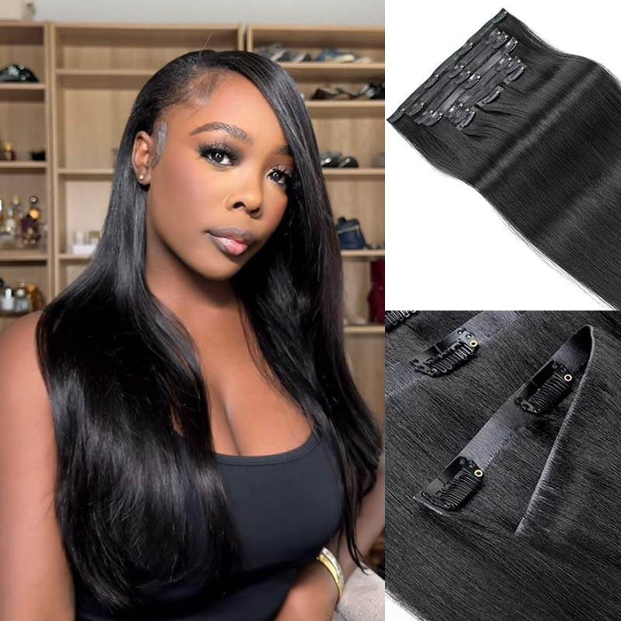 qvr hair invisible human hair clip ins 9pcs and 5pcs volumizer