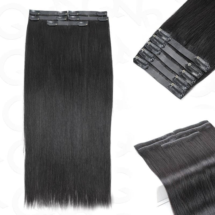 pu seamless silky straight human hair clip ins