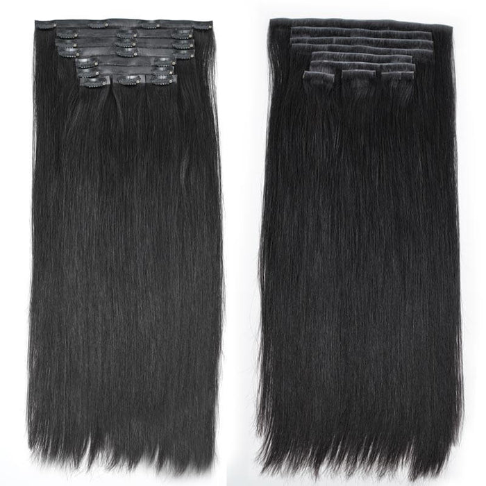 qvr hair silky straight human hair clip ins natural black color