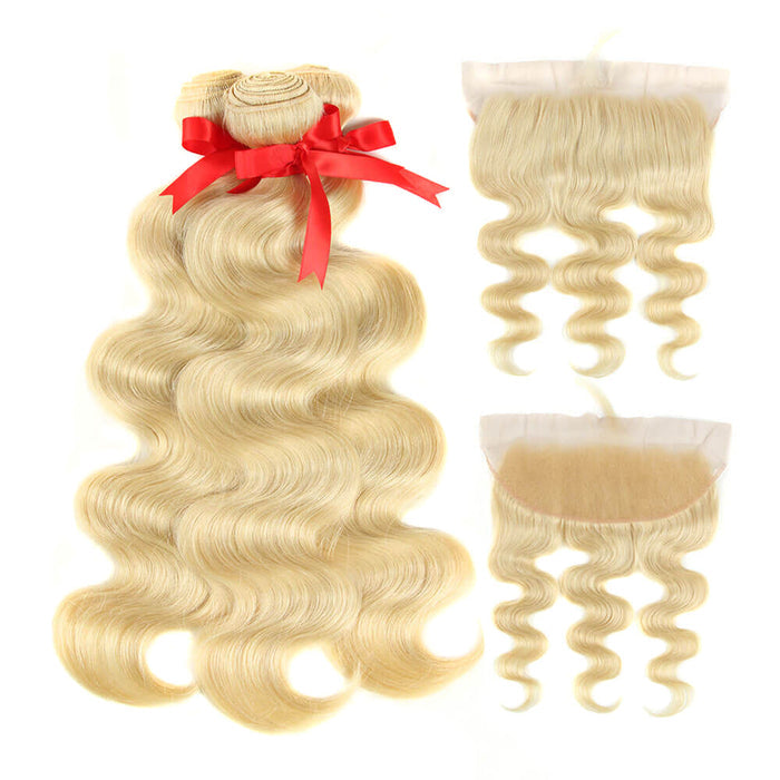 613 blonde body wave human hair bundles with 13*4 lace closure hair weave