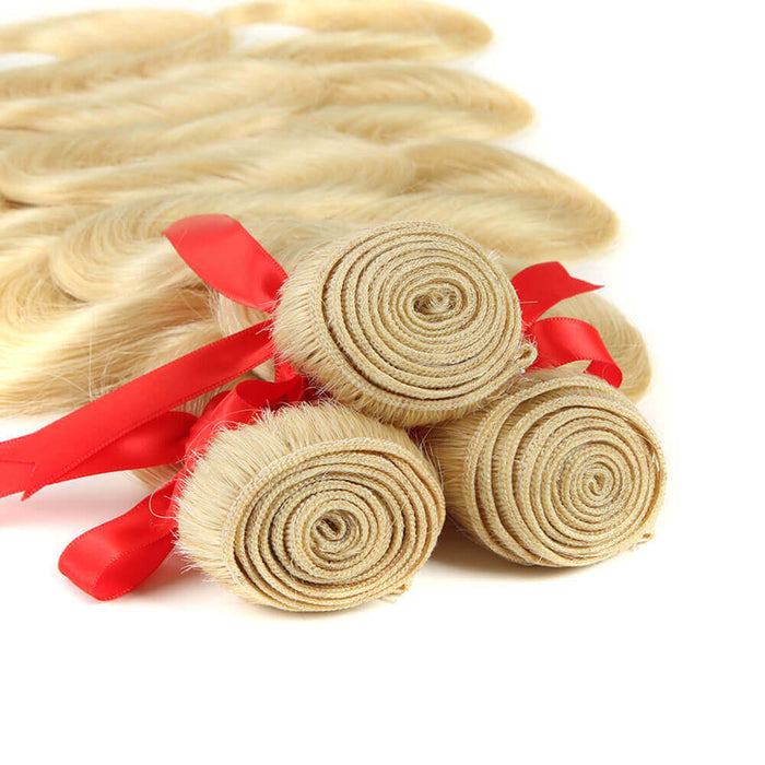 machine weft 613 blonde body wave human hair bundles 3pcs