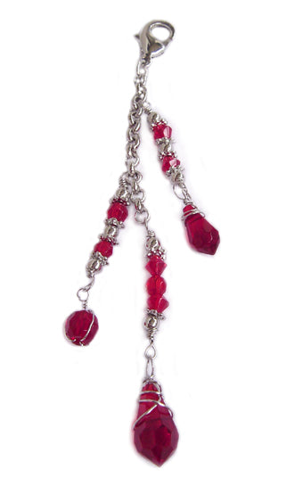 Silver red crystal bead charm for Medieval Metal Rose Hair Armor ponytail holder
