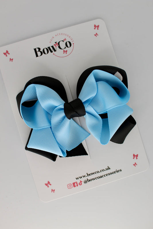 School Black and Blue Topaz Double Loop Bow - Clip