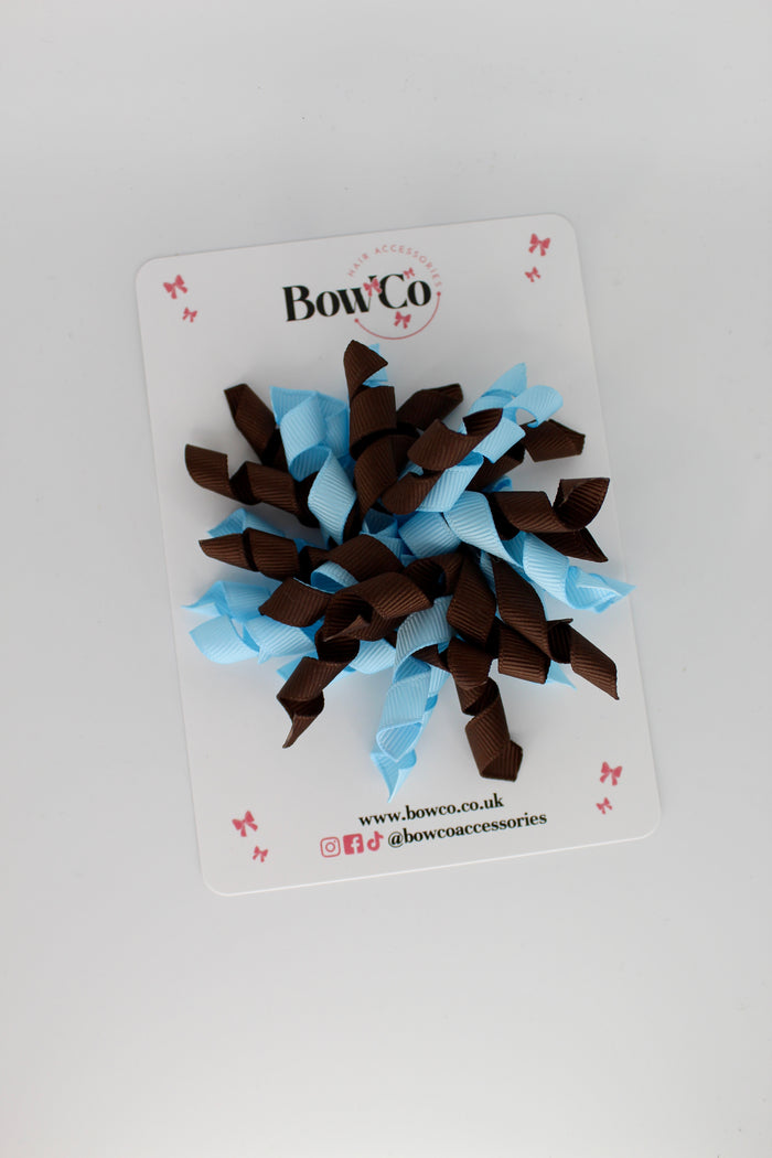 School Bow Blue Topaz and Brown - Corker Bow - Clip
