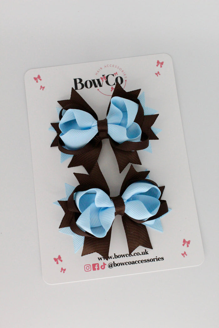 School Bows Blue Topaz and Brown - Loopy Stacked Bow Set