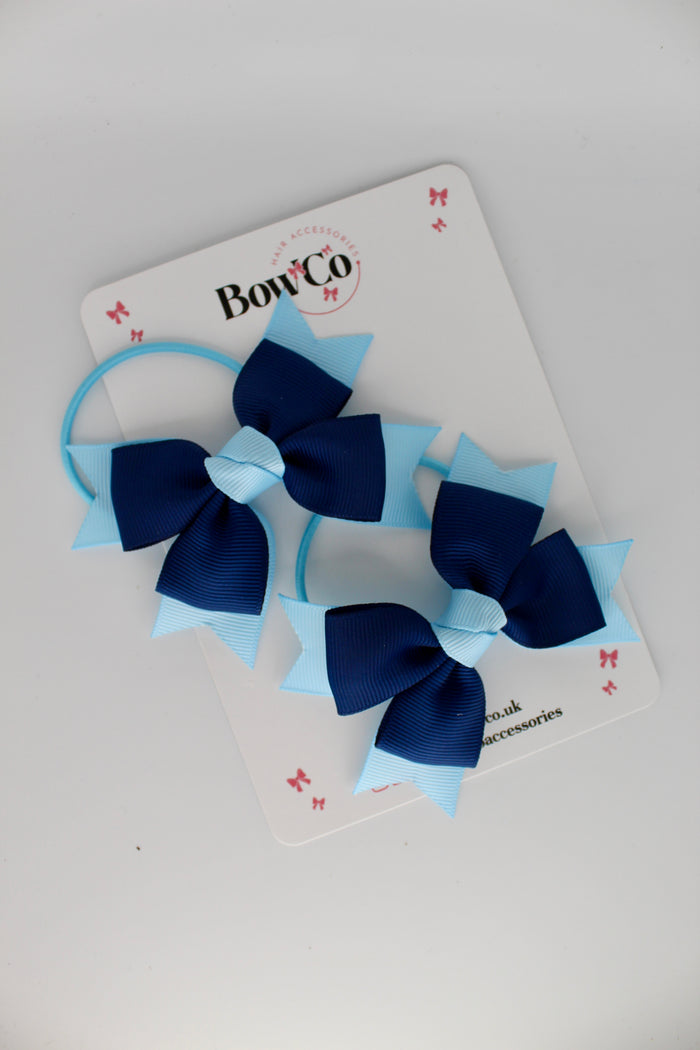 School Bows Navy Blue and Blue Topaz - Knot Bow Set - Elastic