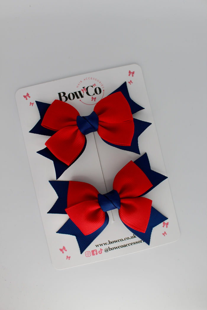School Bows Red and Navy Blue - Knot Bow Set - Clip