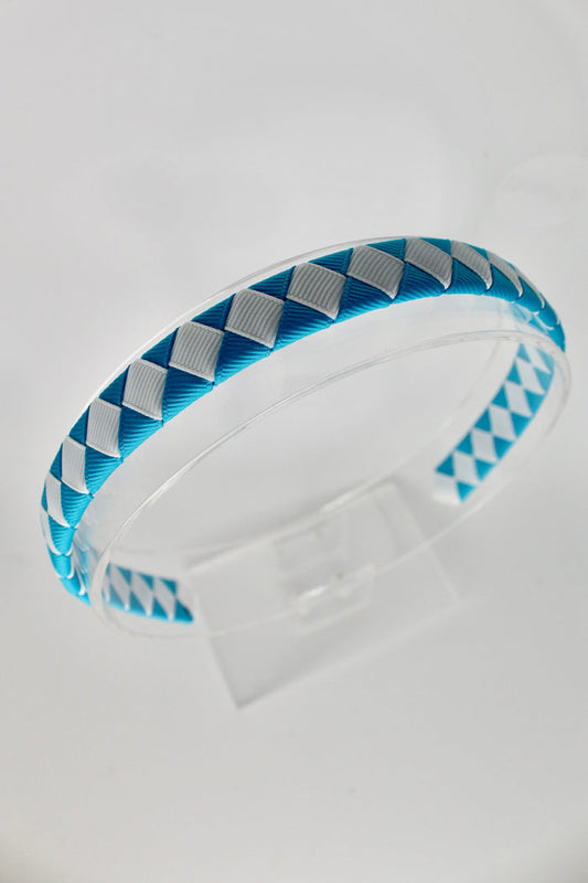 School Hair Accessories - Pleated Turquoise and White Hair Band