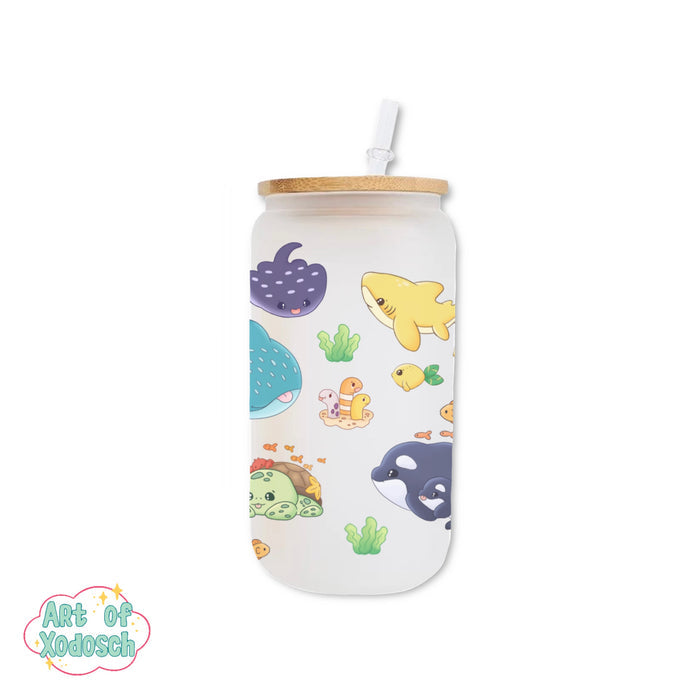 sea animals glass tumbler