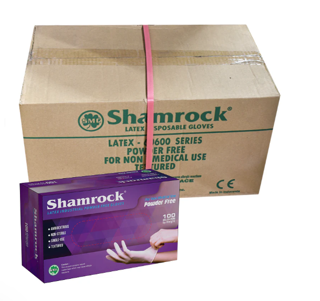 Shamrock Latex Industrial Powder Free Gloves - Size XSmall  (Case Pack Of 1000 Gloves)