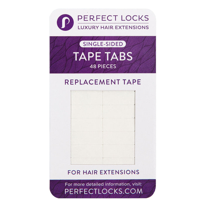 A Perfect Locks Luxury Hair Extensions package with 48 single-sided tape tabs in sleek white and purple packaging featuring a window.