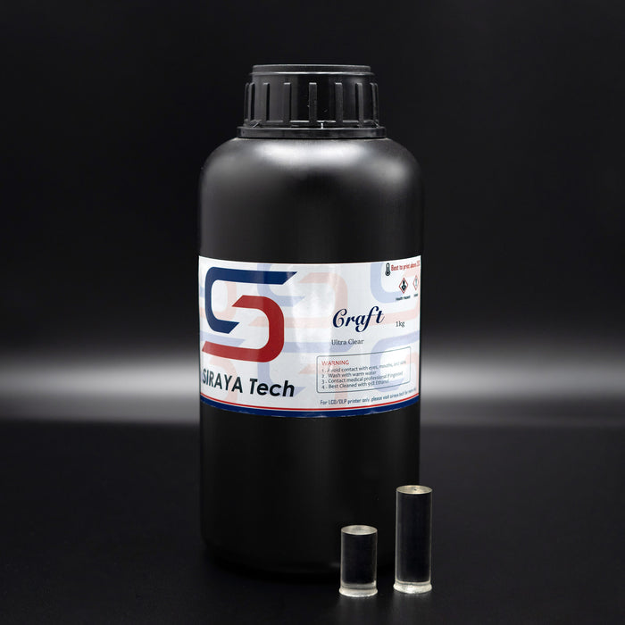 clear UV resin craft 1kg bottle for LCD DLP printers with two small clear cylinder samples