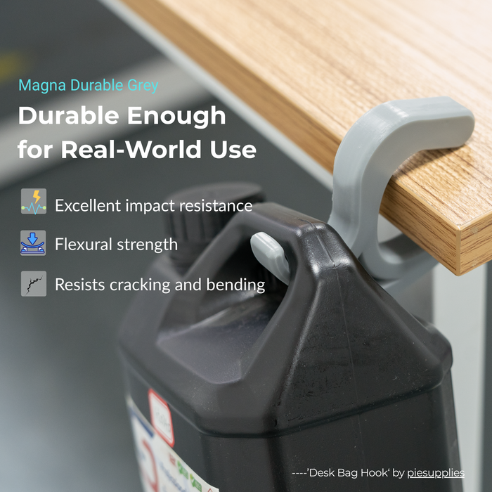 durable resin grey 3D printed desk bag hook holding large jug impact resistance demo