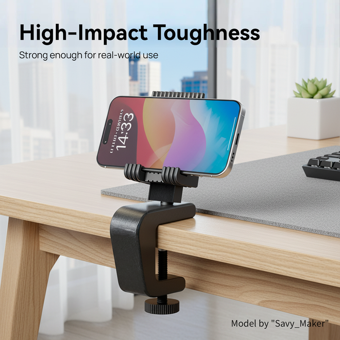 durable resin black 3D printed phone mount clamp on desk high-impact toughness