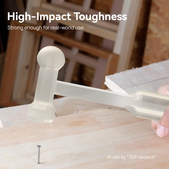 durable resin clear 3D printed mallet striking nail showing high-impact toughness