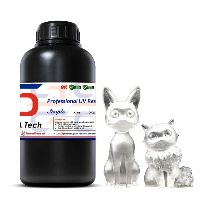 water washable 3D printer resin 1kg bottle with clear cat figurines printed beside it
