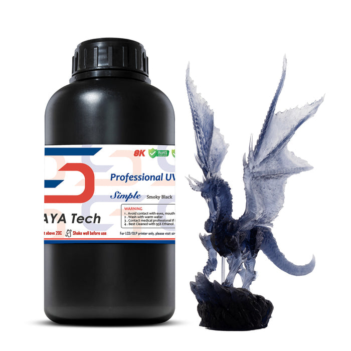 water washable 3D printer resin smoky black 1kg bottle with translucent dragon figure