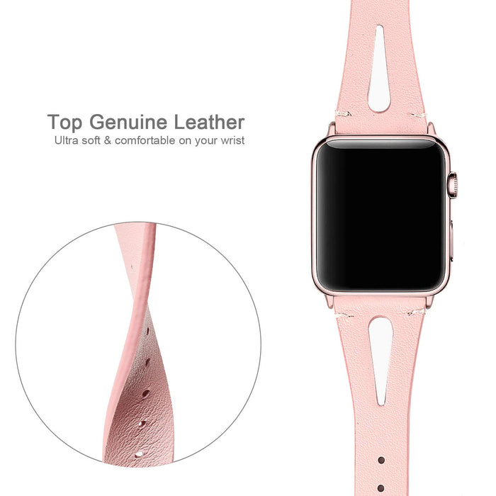Soft Slim Leather Pink Band For Apple Watch