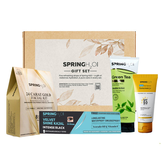 SPRING H2O 24K Gold Facial Kit, Green Tea Face Wash, SPF 50 Sunscreen & Velvet Shine Kajal