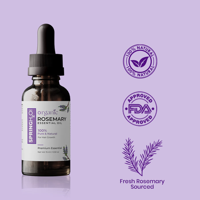 SPRING H2O Organic Rosemary Essential Oil 15ml | 100% Pure and Natural For Hair Growth