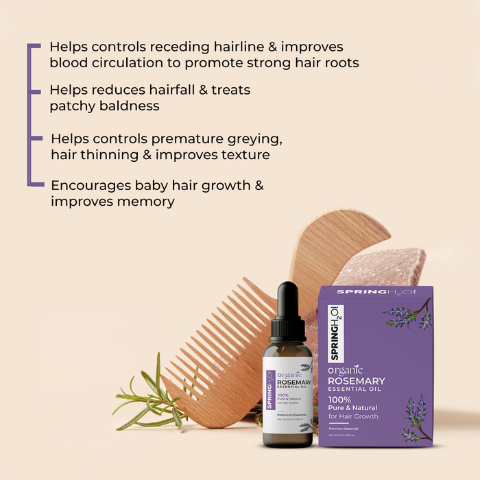 SPRING H2O Organic Rosemary Essential Oil 15ml | 100% Pure and Natural For Hair Growth