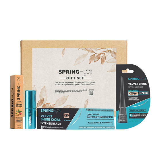 Spring H2O Velvet Makeup Combo – Lipstick, Kajal, Eyeliner & Brow Oil