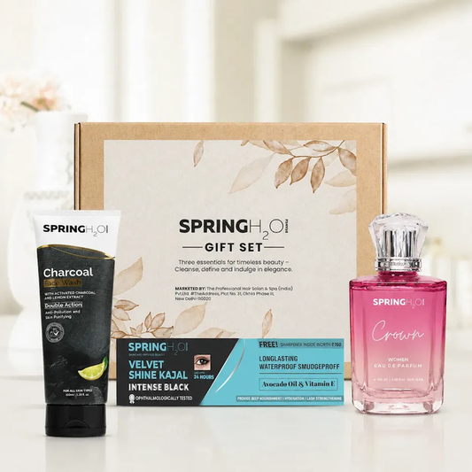 Spring H2O Women's Beauty Gift Set | Crown Eau De Parfum, Charcoal Face Wash & Kajal