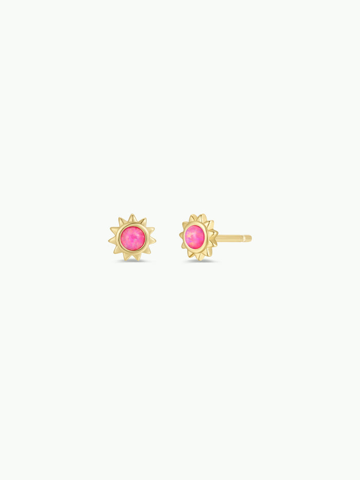 Sun Stud - Pink Opal - Gold Earrings