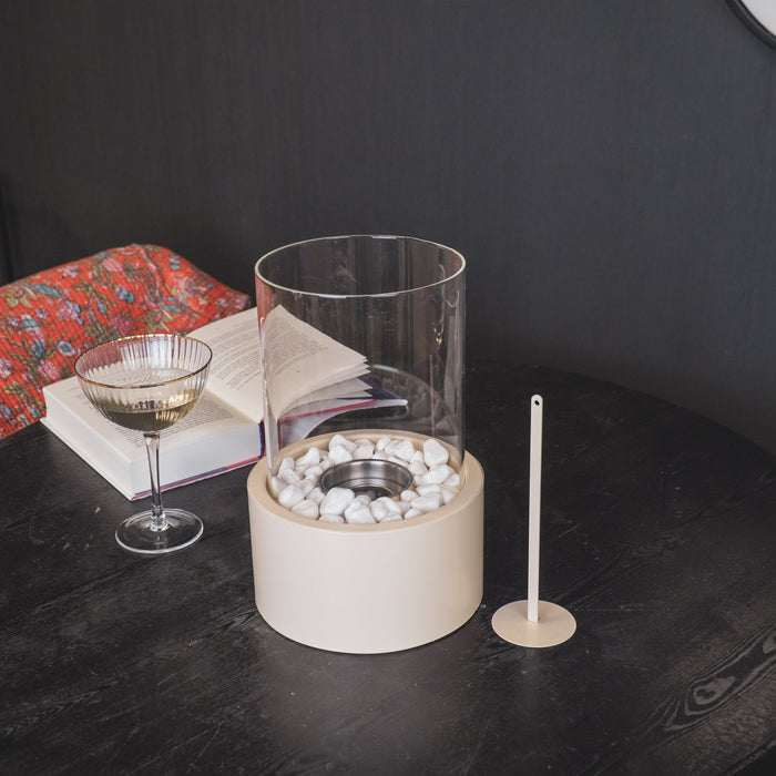 Tafel Haard - Rond - Metaal/Glas - Zand - 18x18x26,5cm